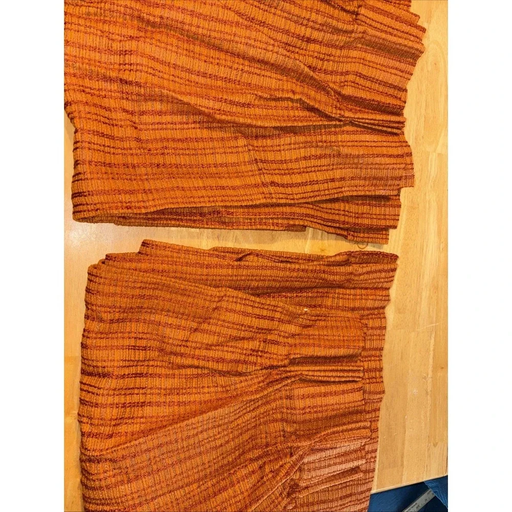 VTG Woven Fabric Curtains Drapes 2 Pc Set 70s Boho Burnt Orange Pinch Pleat 62